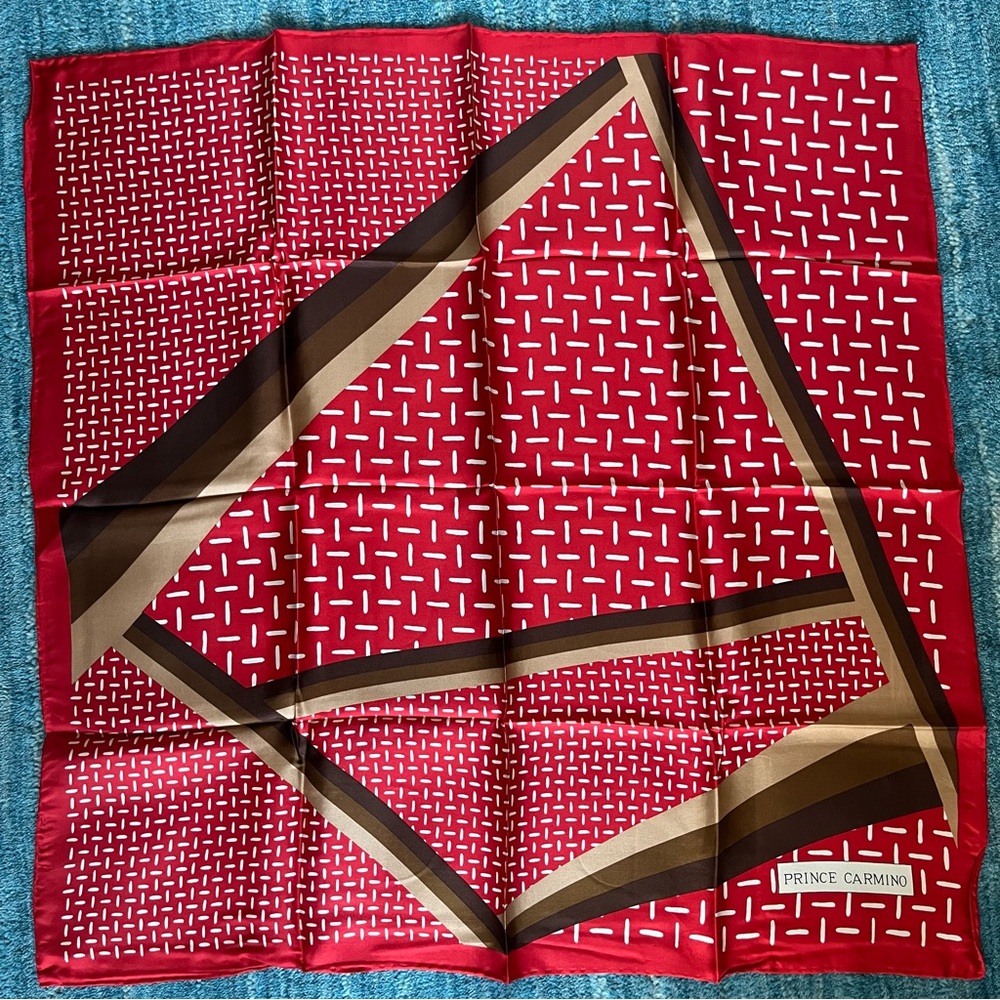 Vintage Prince Carmino Red Silk Scarf in original scarf box red brown